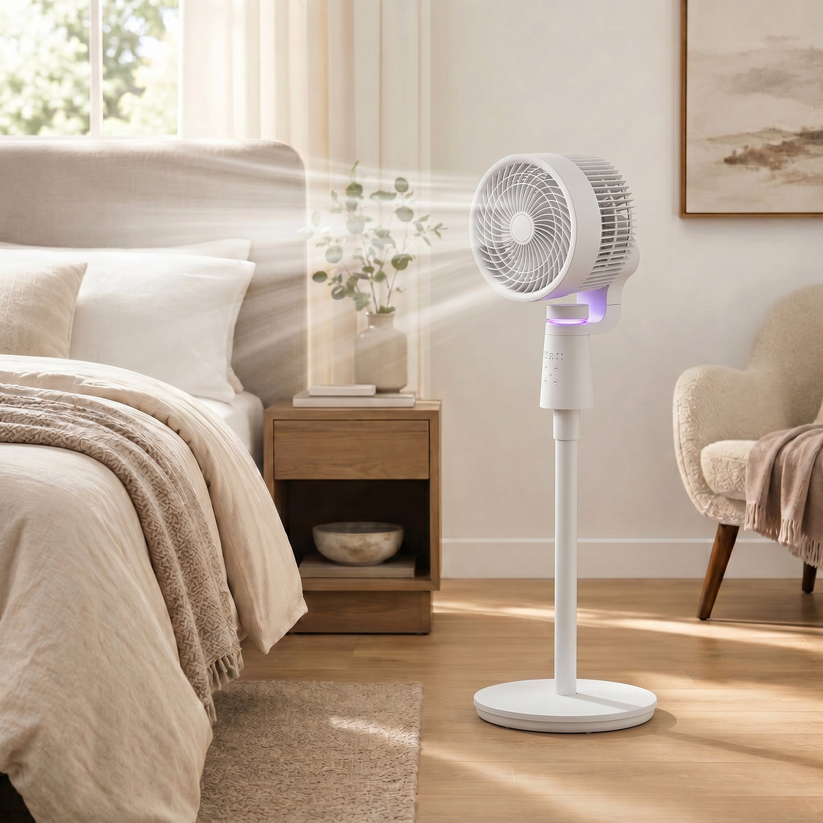 HOMCOM Pedestal Air Circulation Fan with Oscillating, Light Off, White