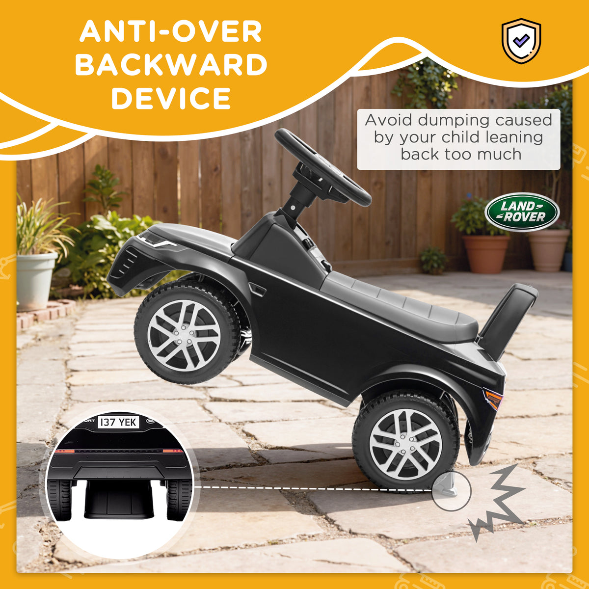 AIYAPLAY Land Rover Licensed Toddler Ride on Car with Horn, Engine Sounds, Under-Seat Storage, for 18-36 Months, Black