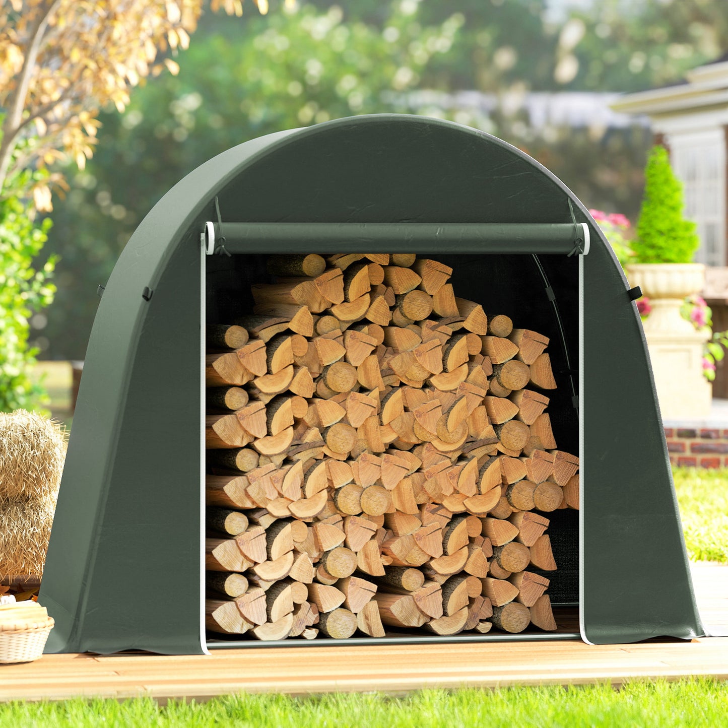 Outsunny 8 x 4 ft Garden Storage Tent, Waterproof Bike Tent with Roll-up Zipper Door and Galvanised Metal Frame, Green