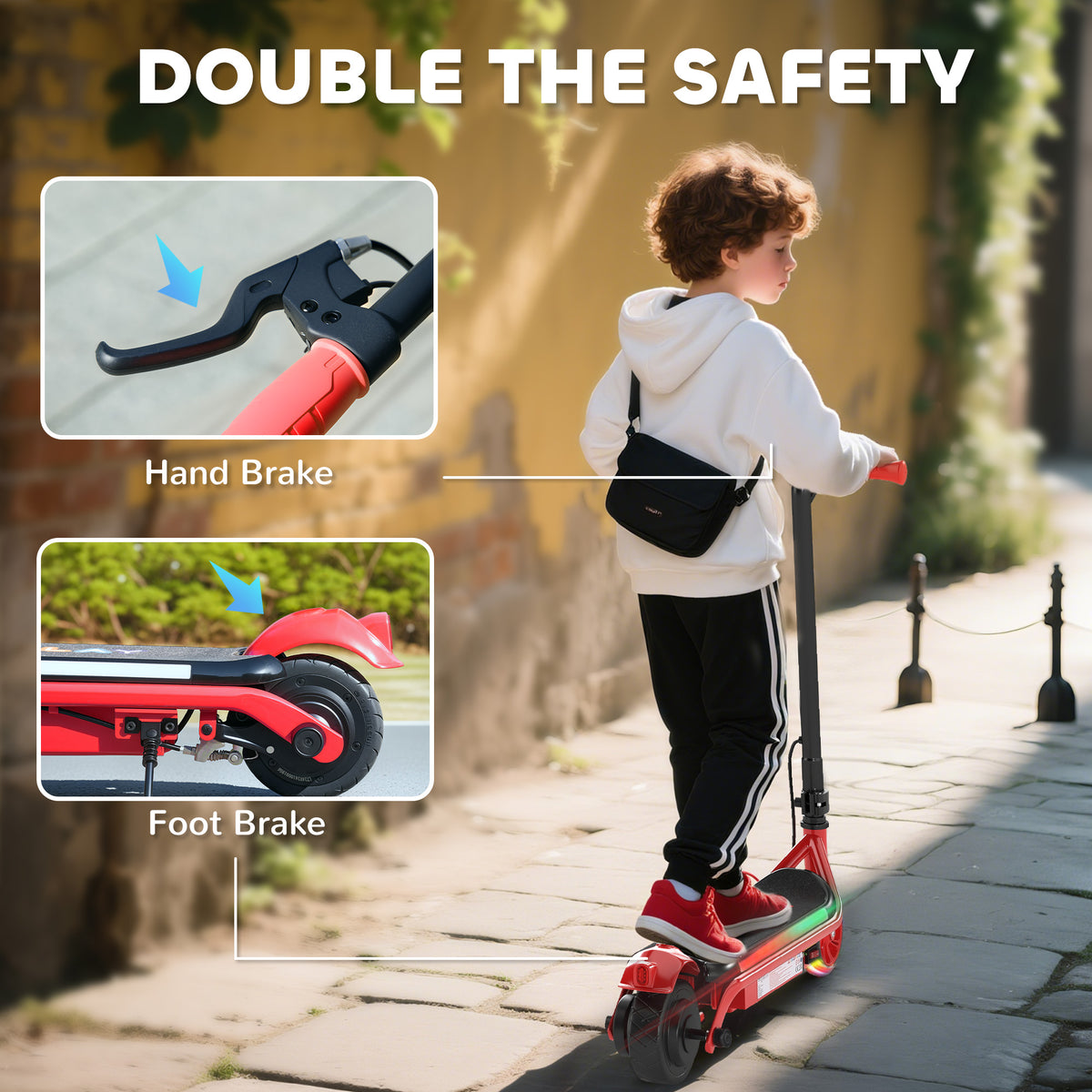 AIYAPLAY Electric Scooter for Kids Aged 6-14 Years, with Colourful Lights, Red