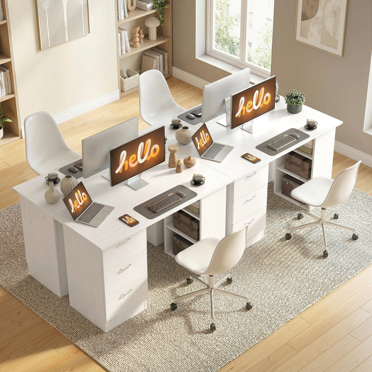 HOMCOM Computer Desk with Drawers, Home Office Desk, Writing Table, PC Workstation with 3 Storage Shelves for Working, Study, 120 x 49 x 72 cm, White