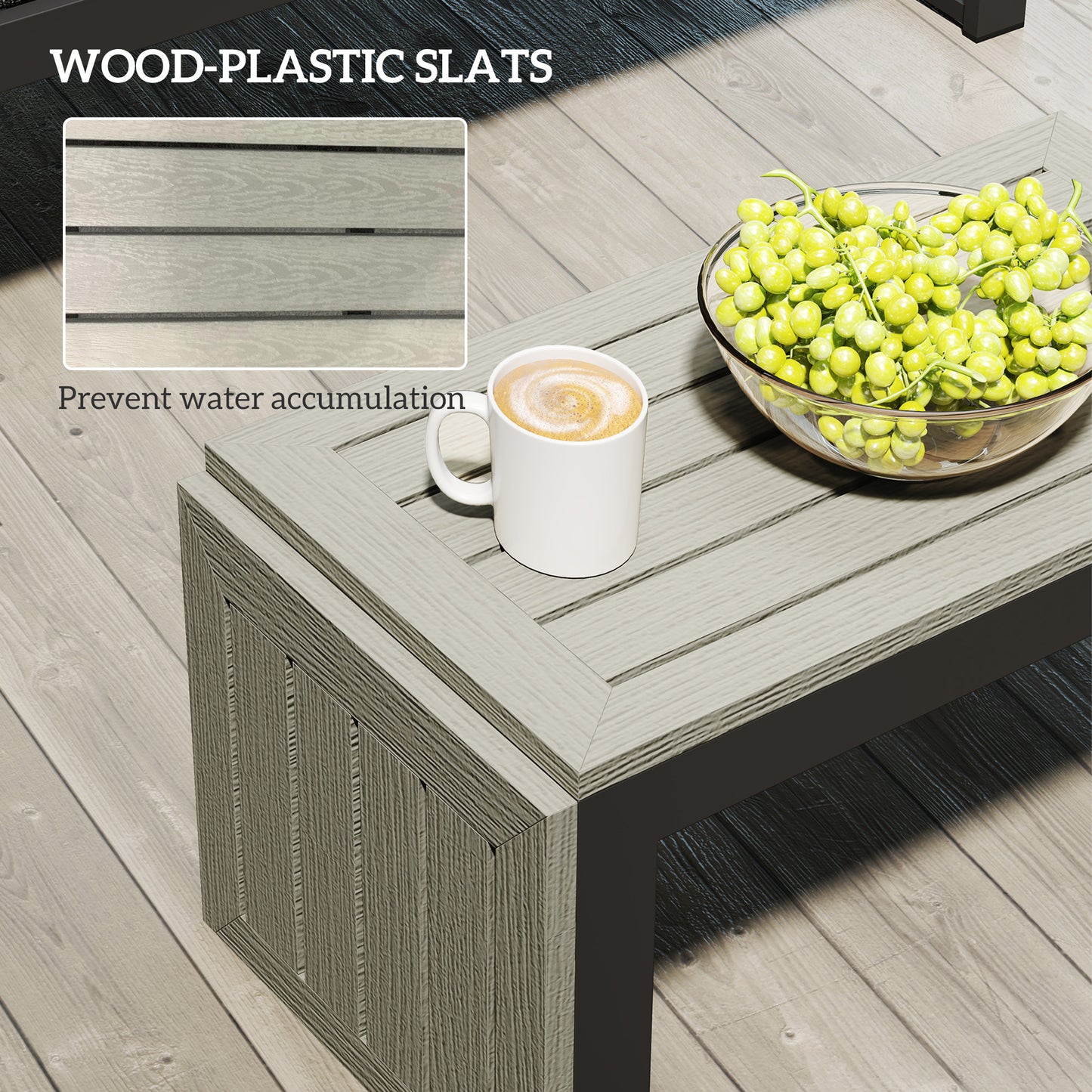 Outsunny 4 Seater L Shaped Aluminium Sectional Garden Furniture Set with 2 Loveseats and Wood-Plastic Coffee Table - Dark Grey