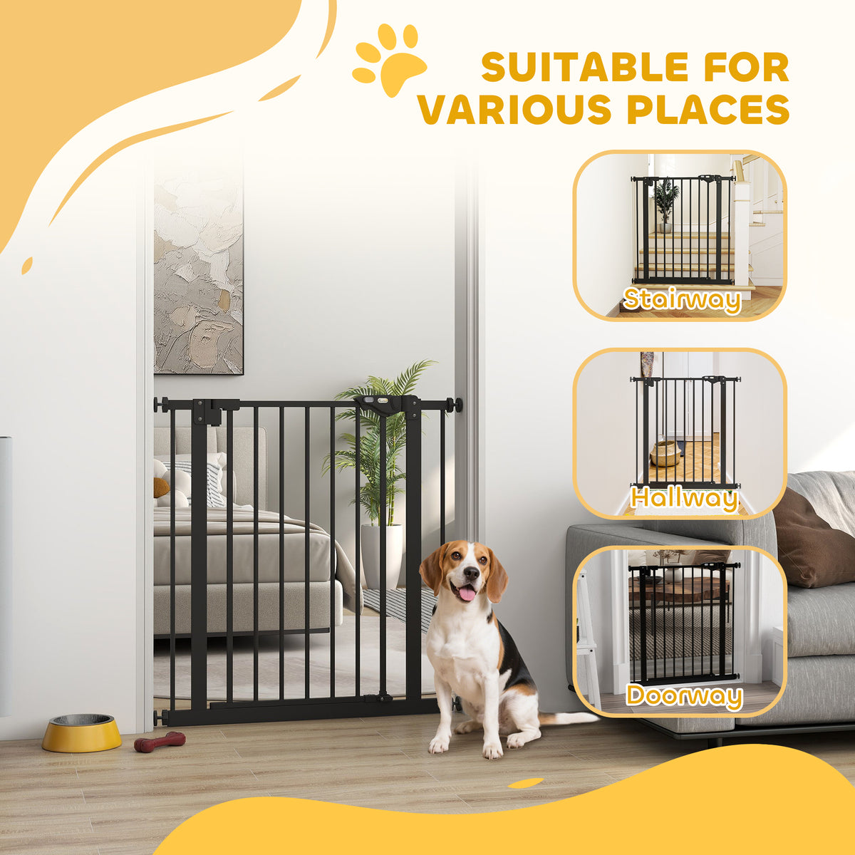 PawHut Adjustable Safety Gate w/ One Extensions, Four Adjustable Screws, Black