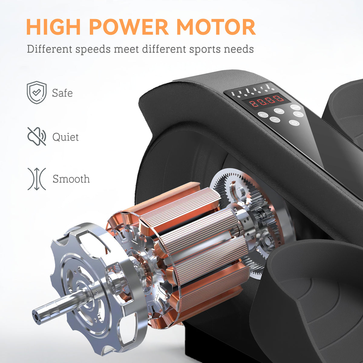 Elliptical exerciser with exposed motor components