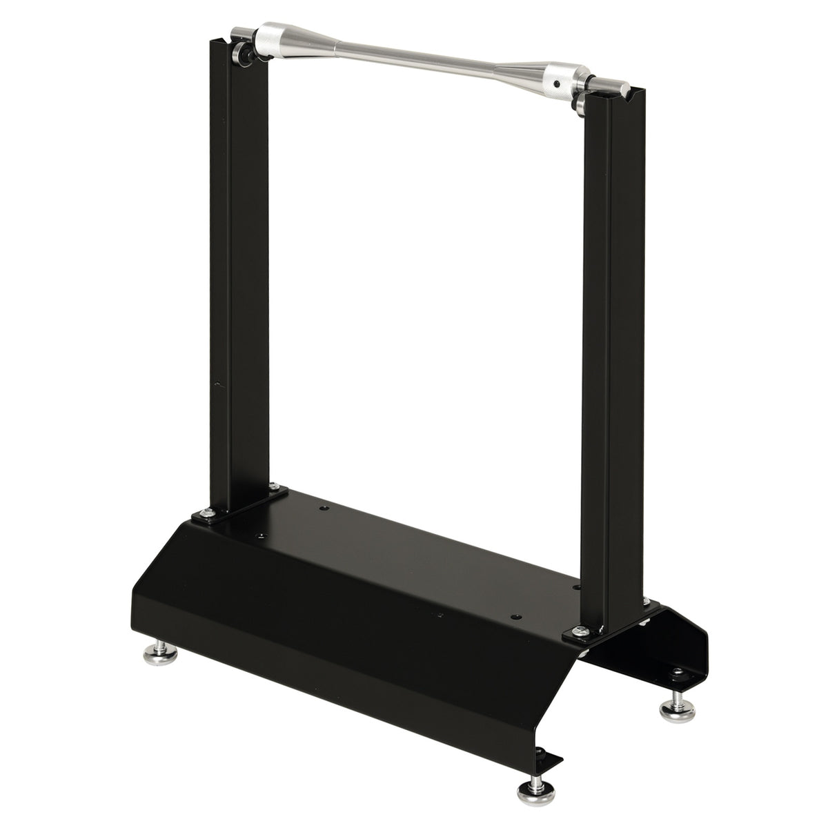DURHAND black wheel balancing stand with twin uprights and silver adjustment rod