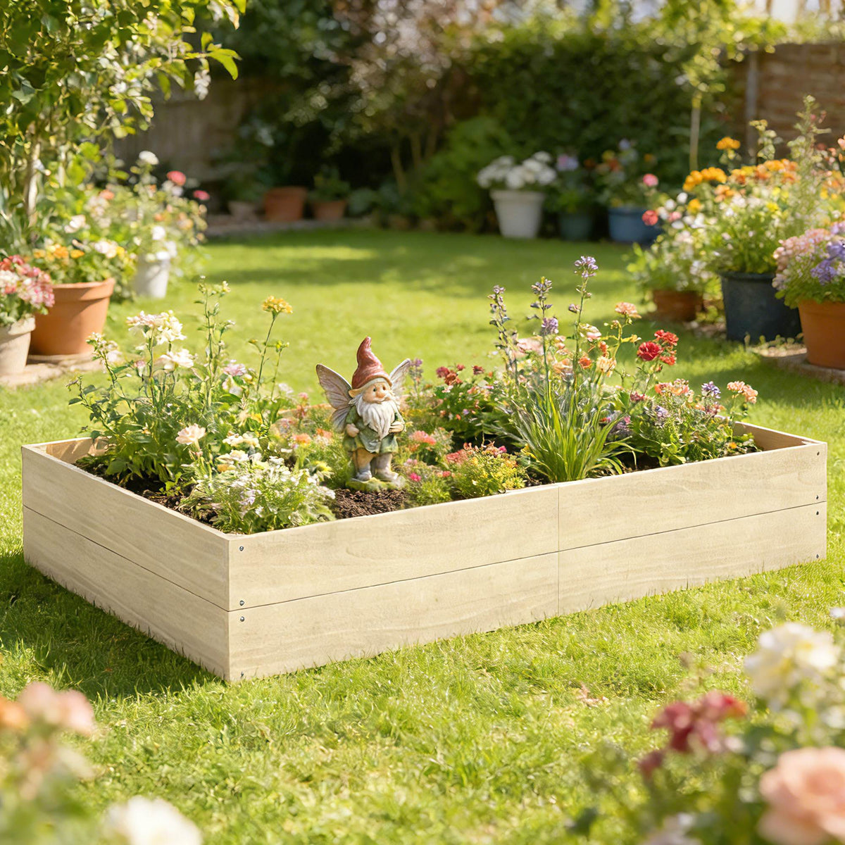Outsunny Wooden Raised Bed for Garden, 620L Extra Large Raised Garden Bed with Open Bottom, Outdoor Elevated Planter Box