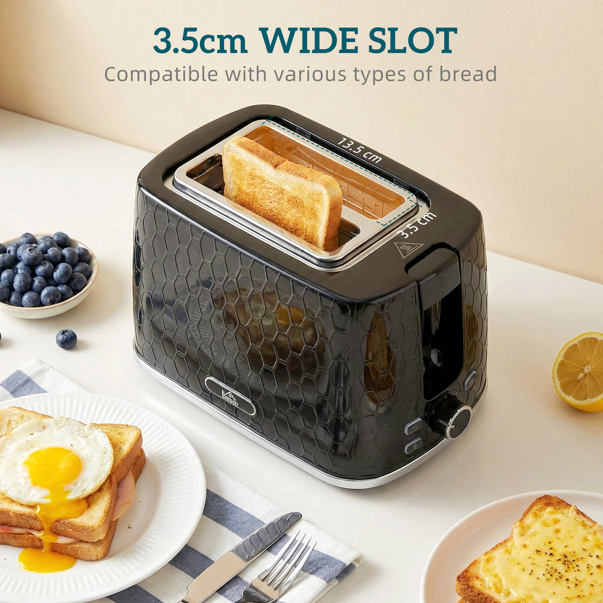 HOMCOM Kettle and Toaster Set, 1.7L 3000W Rapid Kettle with Limescale Filter, 2 Slice Toaster with 7 Browning Controls, Black