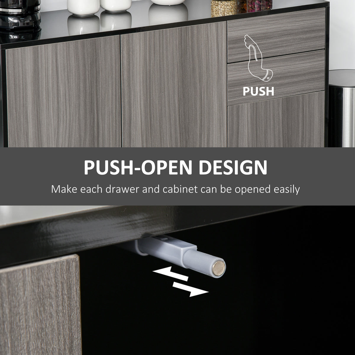 HOMCOM side cabinet push-open drawer mechanism and wood-grain front
