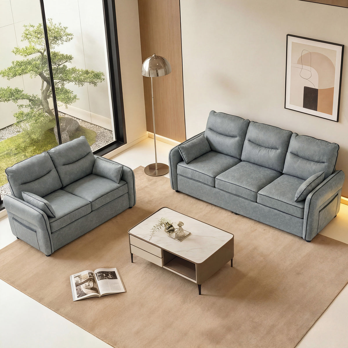 HOMCOM 3 Seater Sofa, Faux Leather Couch - Grey