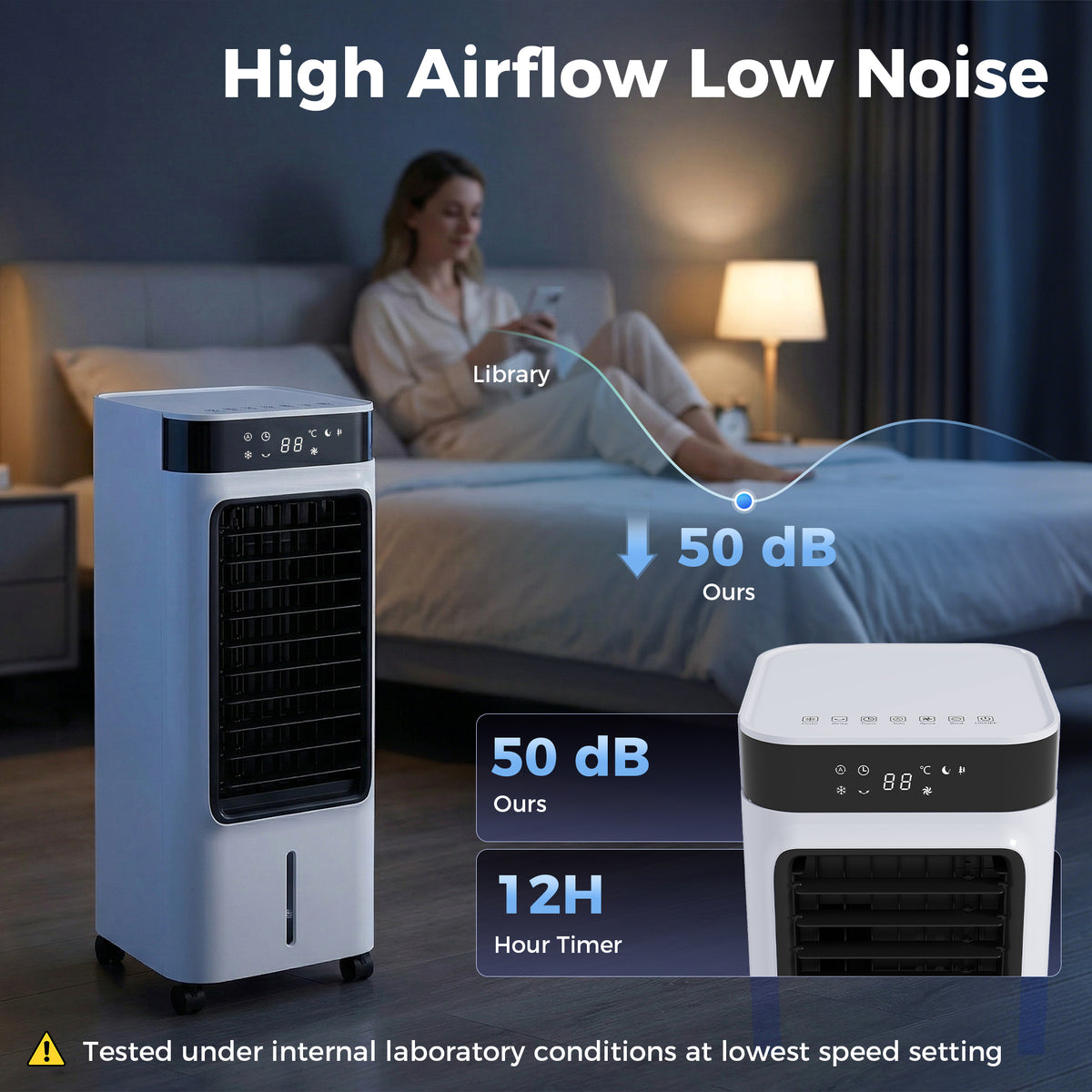 HOMCOM Portable Air Cooler, 3-In-1 Evaporative Air Cooler with 7 Litre Water Tank, 48° Oscillation, White