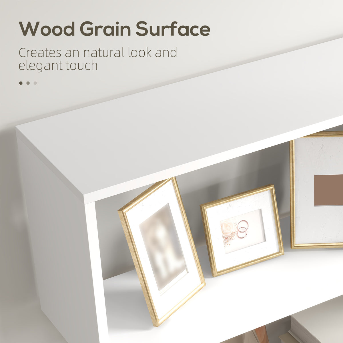 HOMCOM white bookcase shelf close-up showing its wood-grain surface