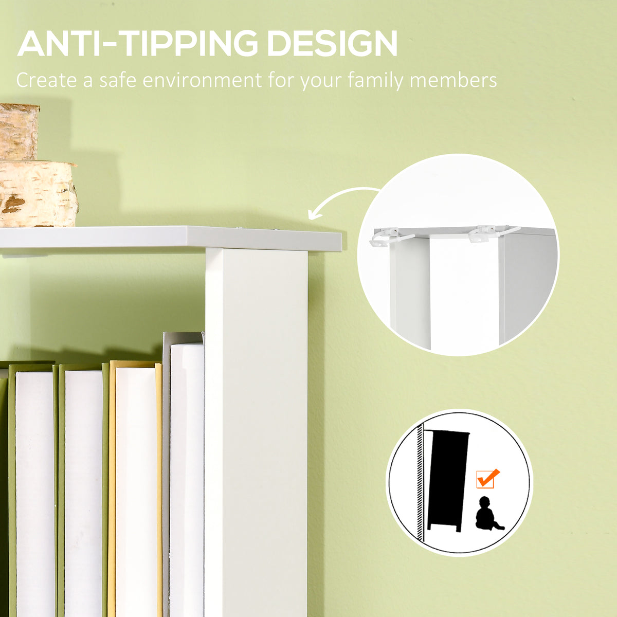 HOMCOM bookshelf top shown with an anti-tip wall attachment
