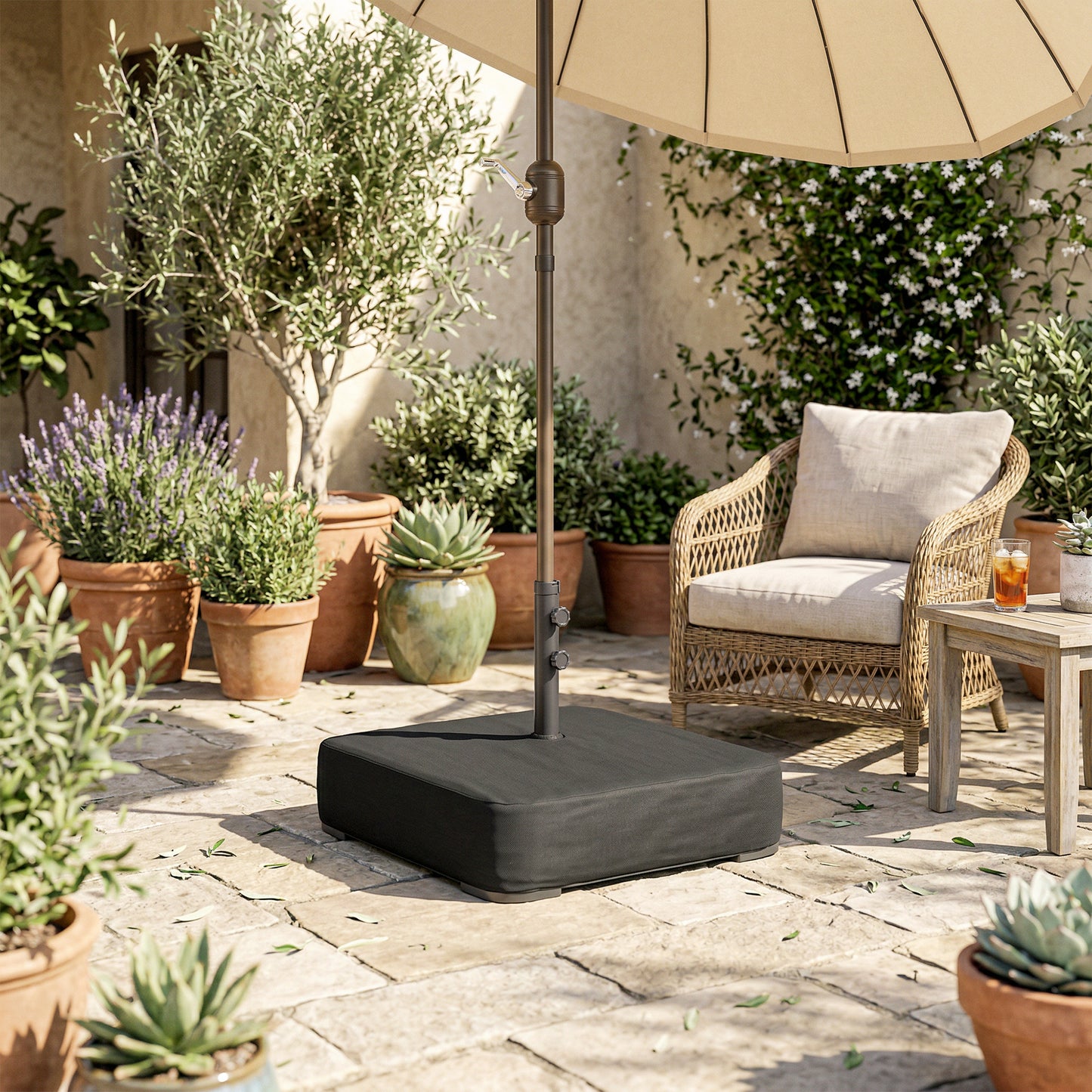 Outsunny Garden Parasol Base 80 kg Sand Filled Heavy Duty Stand for Cantilever Umbrellas and 48 mm Poles Black