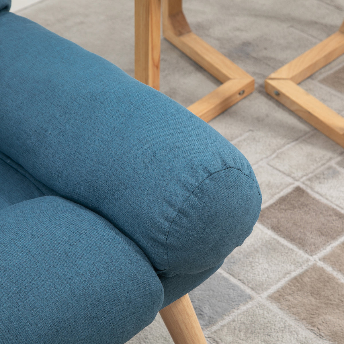 HOMCOM Recliner Chair with Footstool, Recliner Armchair with Adjustable Backrest, Thick Cushion and Wooden Legs, Blue