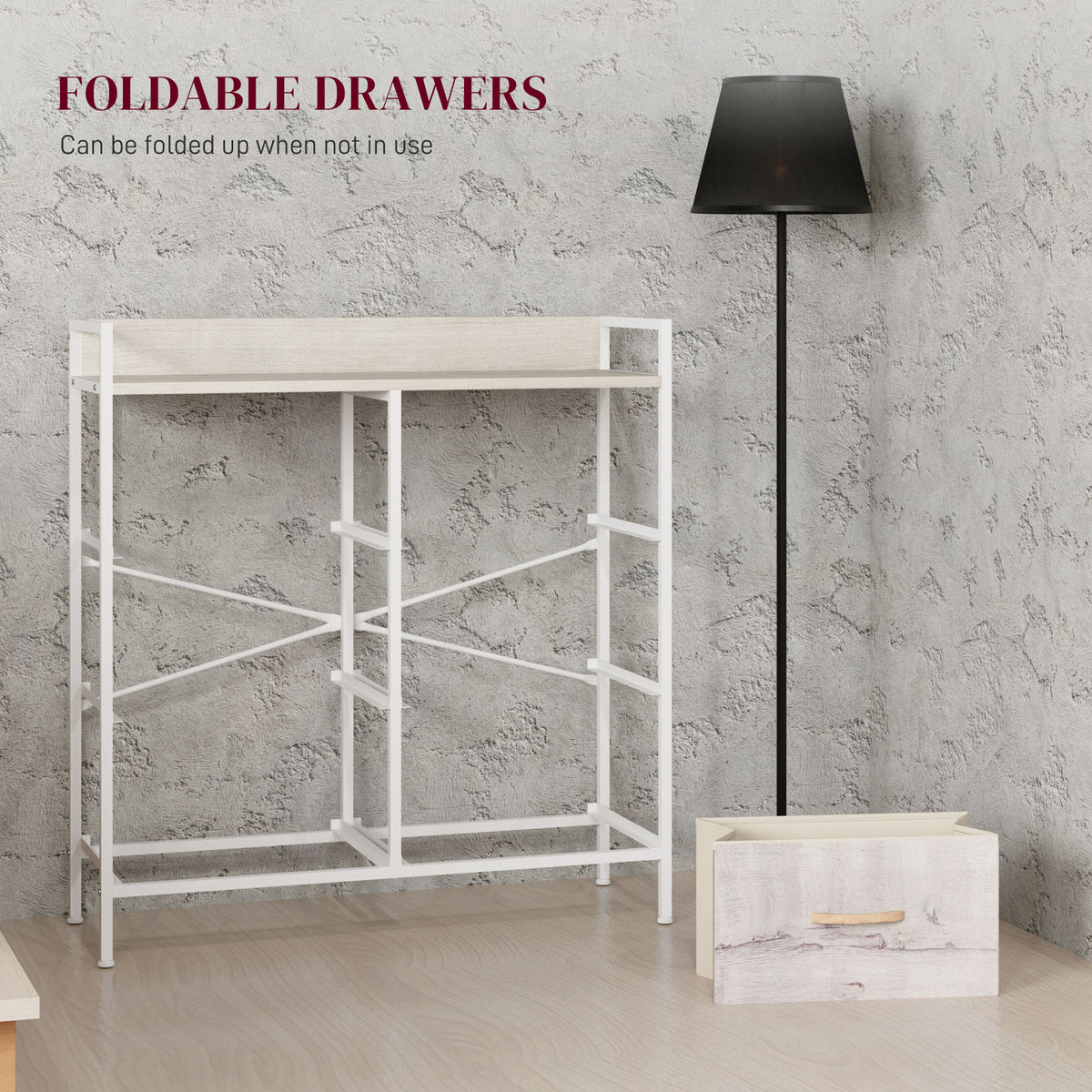 HOMCOM chest frame with drawers folded away for storage