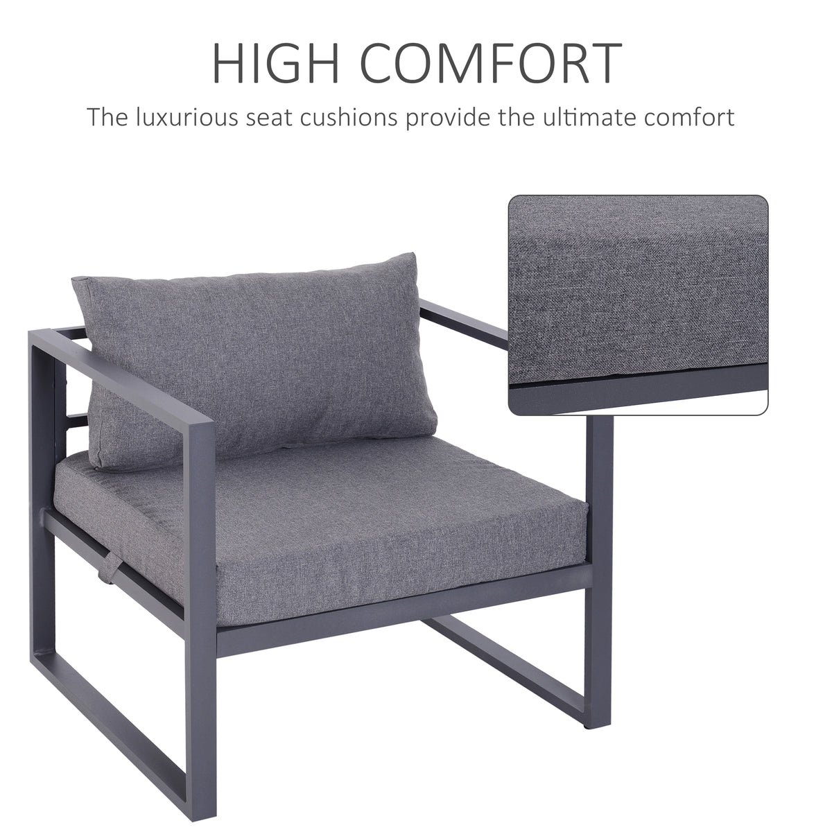 Outsunny gray cushioned armchair with padded seat and backrest on an aluminum frame