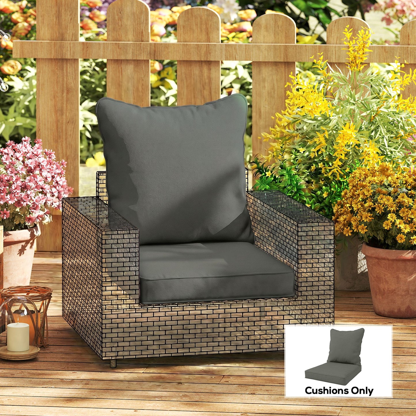 Outsunny Seat and Back Padded Cushion Set, CUSHION ONLY - Charcoal Grey