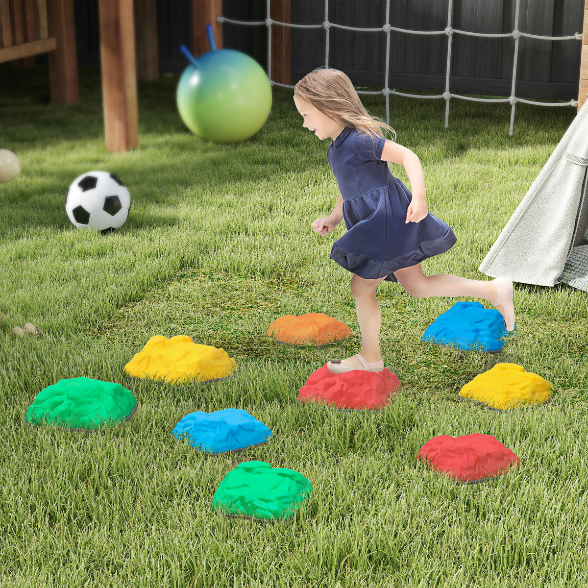 AIYAPLAY Balance Stepping Stones for Kids with Non-Slip Bottom, Indoor Outdoor Obstacle Course for Ages 3-8 Years, Multicoloured