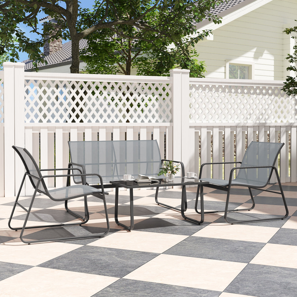 Outsunny Four-Piece Minimalistic Garden Sofa Set - Light Grey