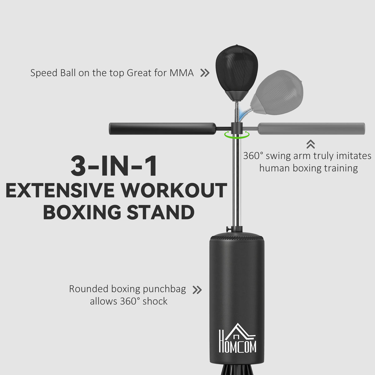 HOMCOM freestanding boxing stand with speed ball and rotating horizontal training arm