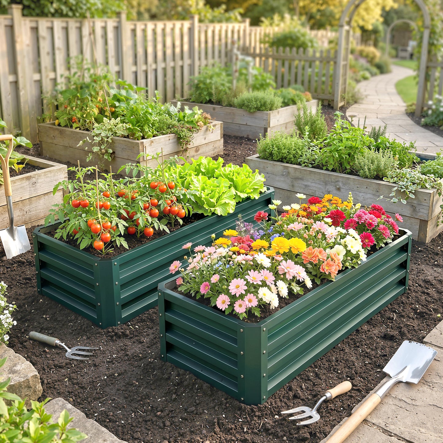 Outsunny Set of Two 110 x 65cm Steel Planter Boxes - Green