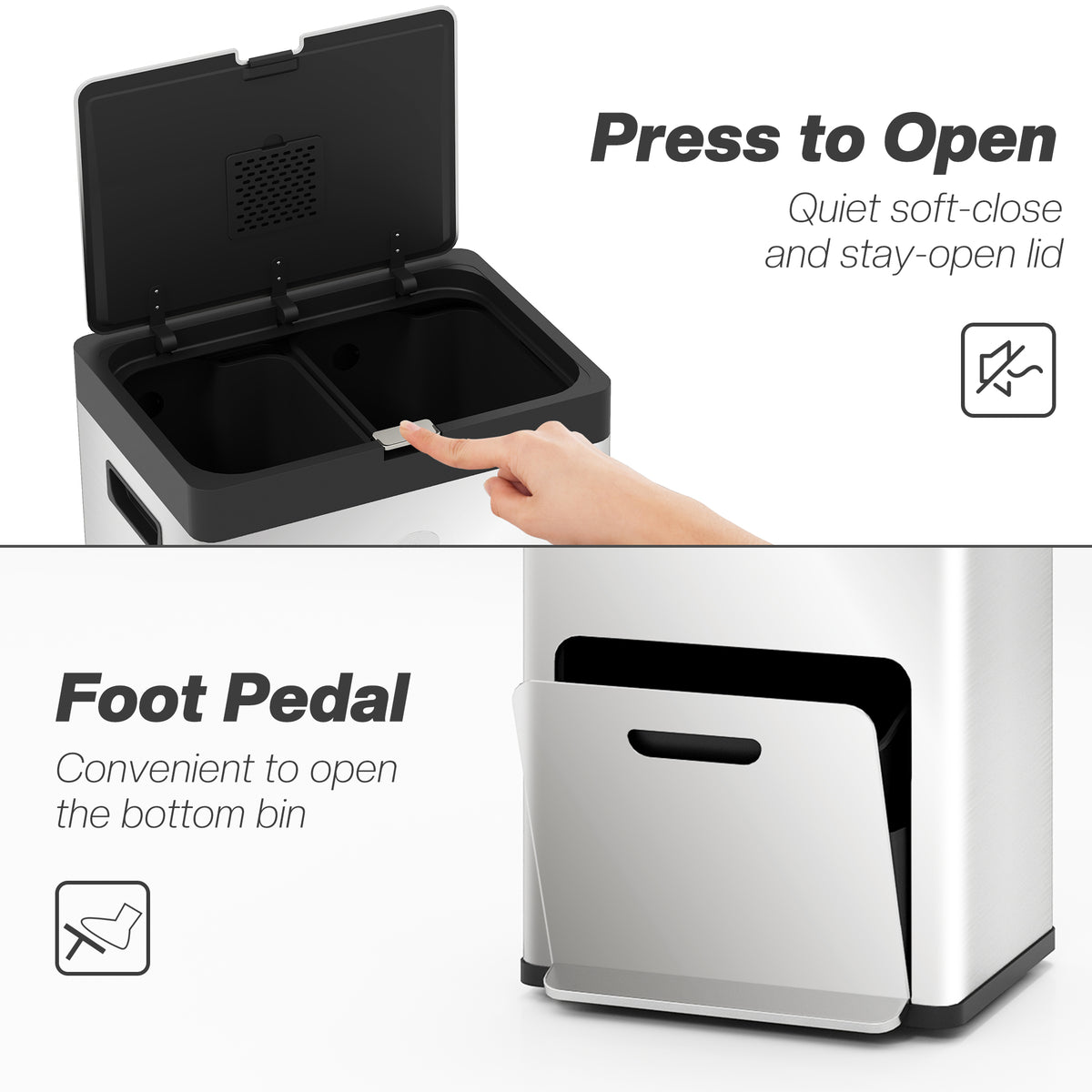 HOMCOM bin showing push-to-open lid and lower foot-pedal compartment