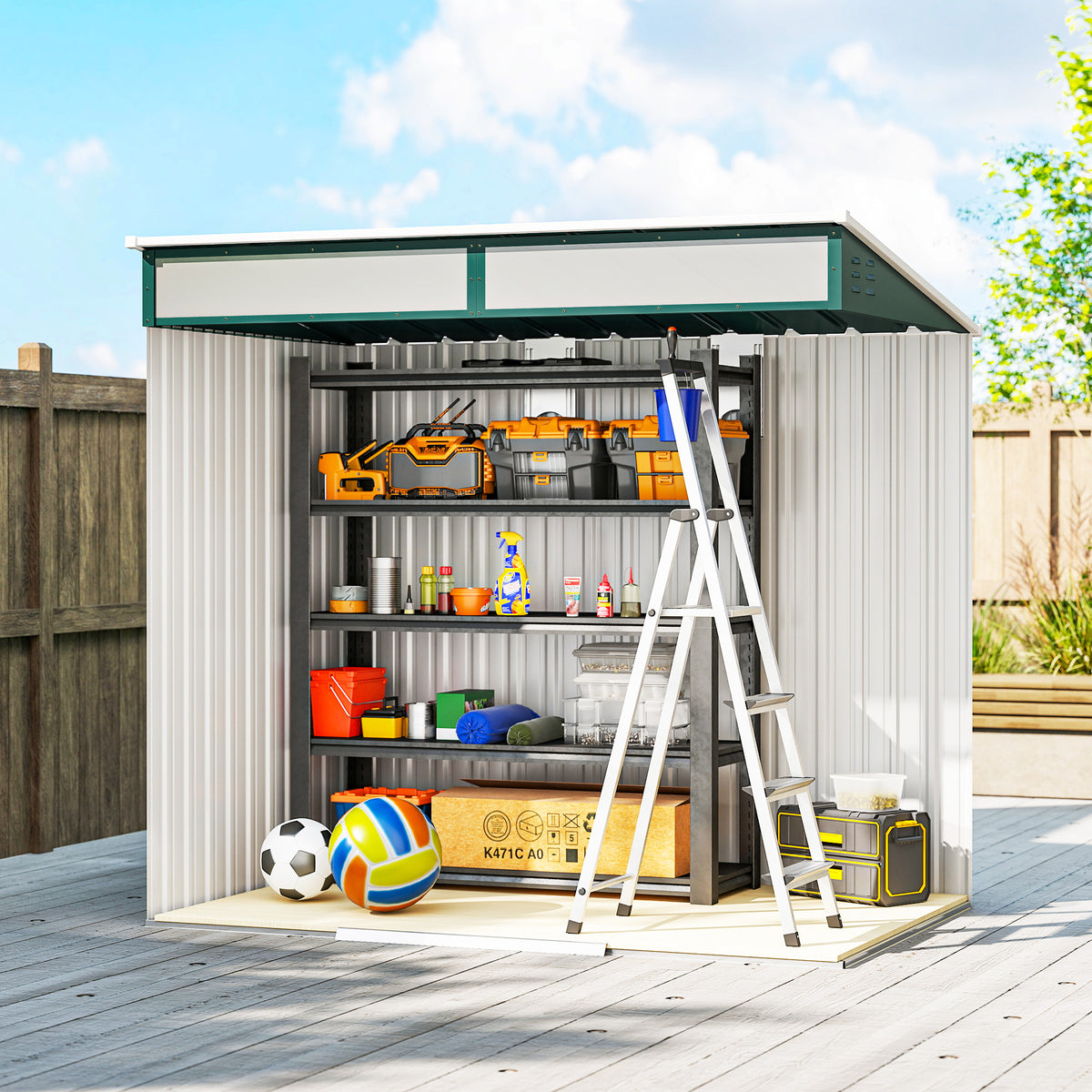 Outsunny 6.5 x 4FT Galvanised Metal Shed with Foundation Kit, Lockable Tool Garden Shed with Double Sliding Doors, Vents, Green