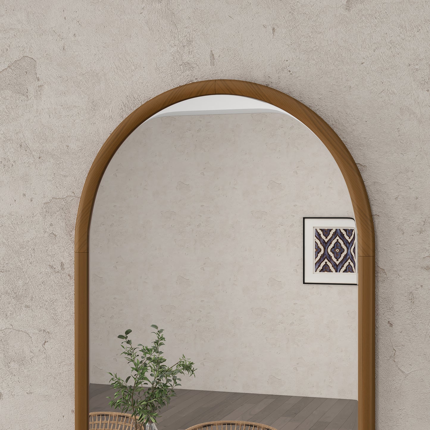 HOMCOM 110 x 65cm Wooden Arched Mirror - Natural Finish