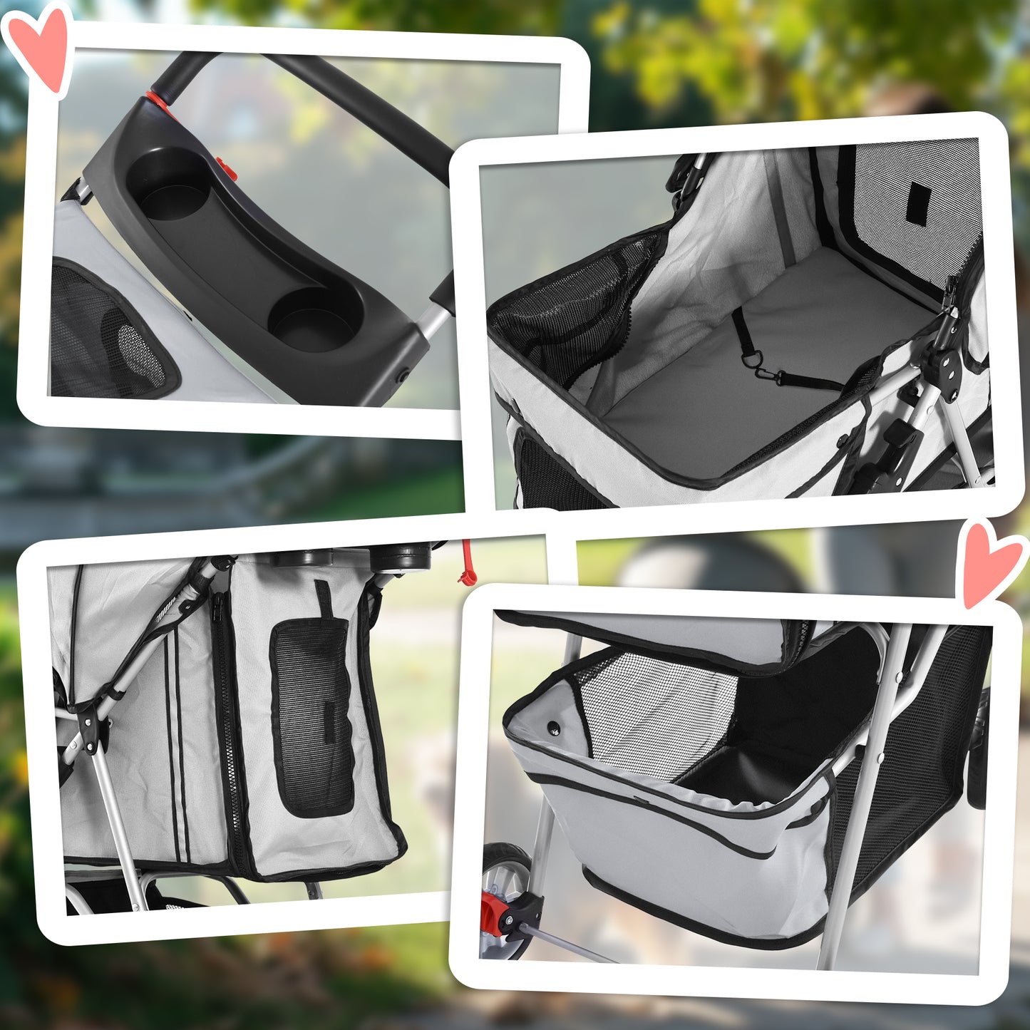 PawHut 3 Wheel Pet Stroller for Small and Miniature Dogs, Grey