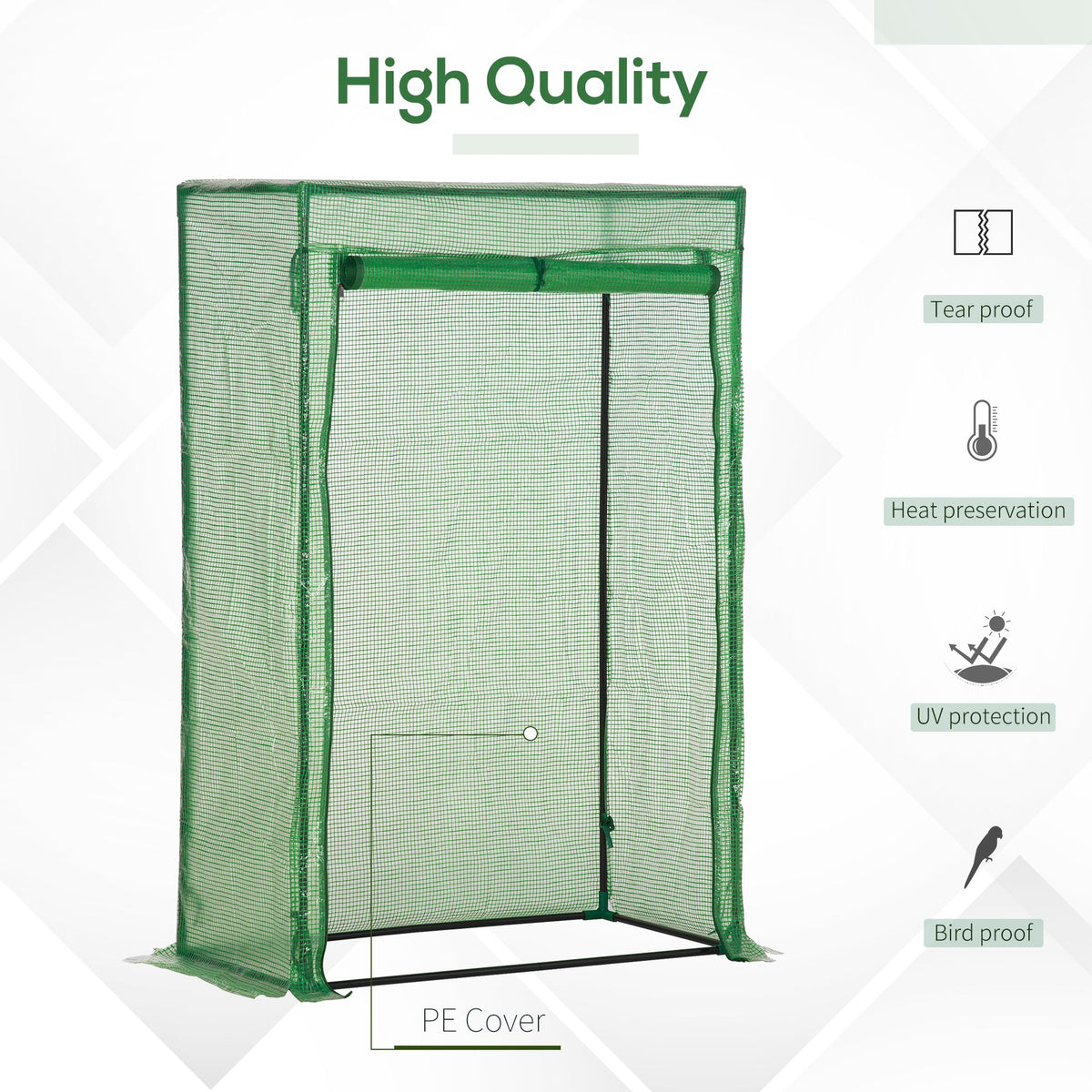 Green PE tomato greenhouse with roll-up door and steel frame