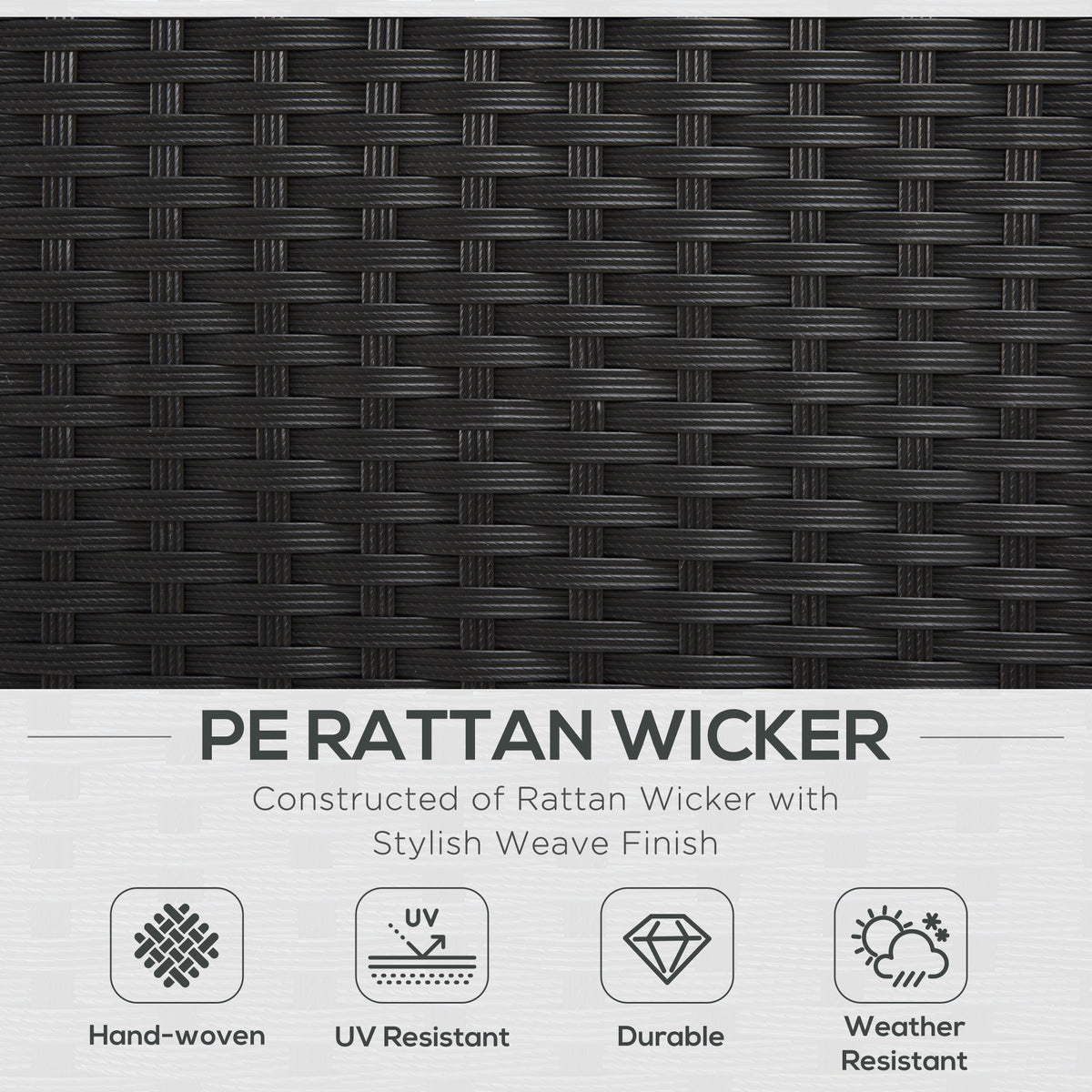 Close-up of the black hand-woven PE rattan wicker with a textured weave