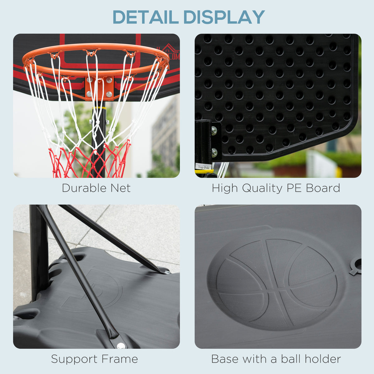 HOMCOM Basketball Hoop Stand Portable Adjustable Height 2.1-2.6m w/ Wheels, Solid Rim Stable Base, Black
