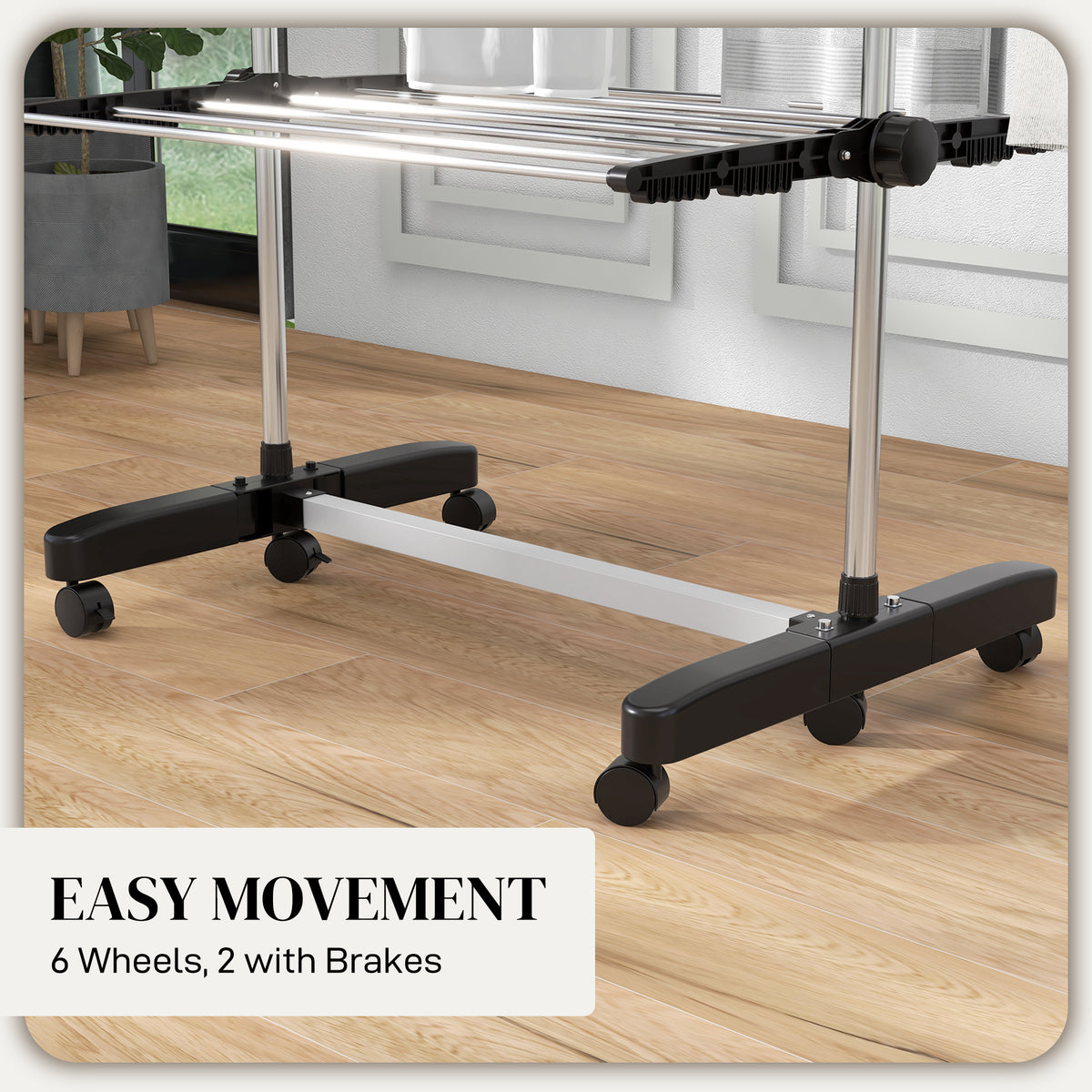 HOMCOM drying rack base with six caster wheels, including two brakes