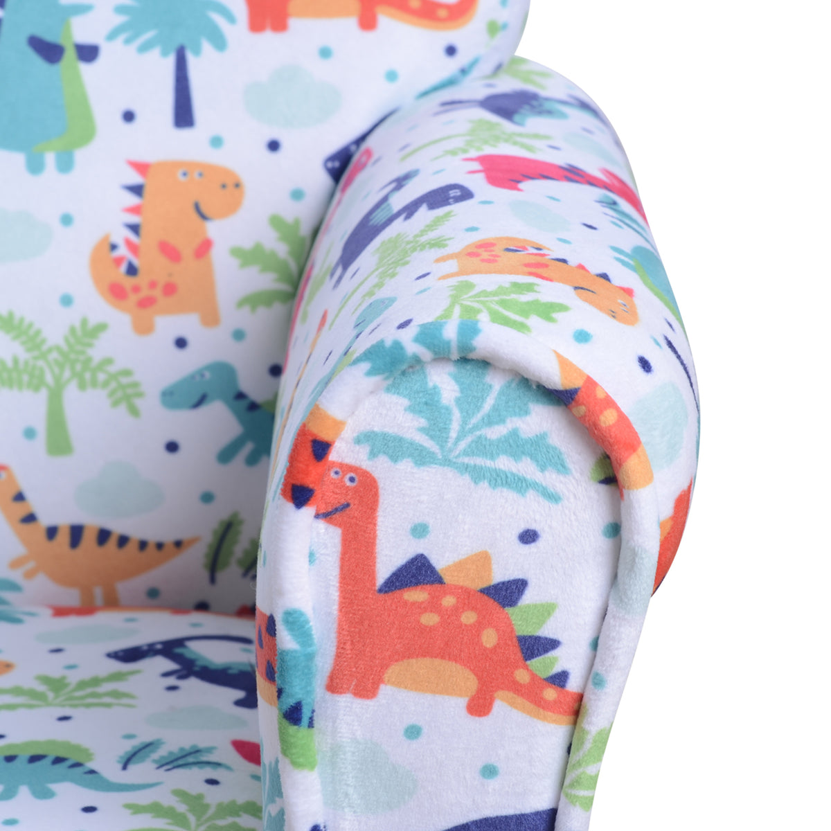 HOMCOM Children's Armchair Flannel Kids Sofa Tub Chair Cartoon Dinosaur Pattern Wooden Frame Bedroom Playroom Seater Multicolour
