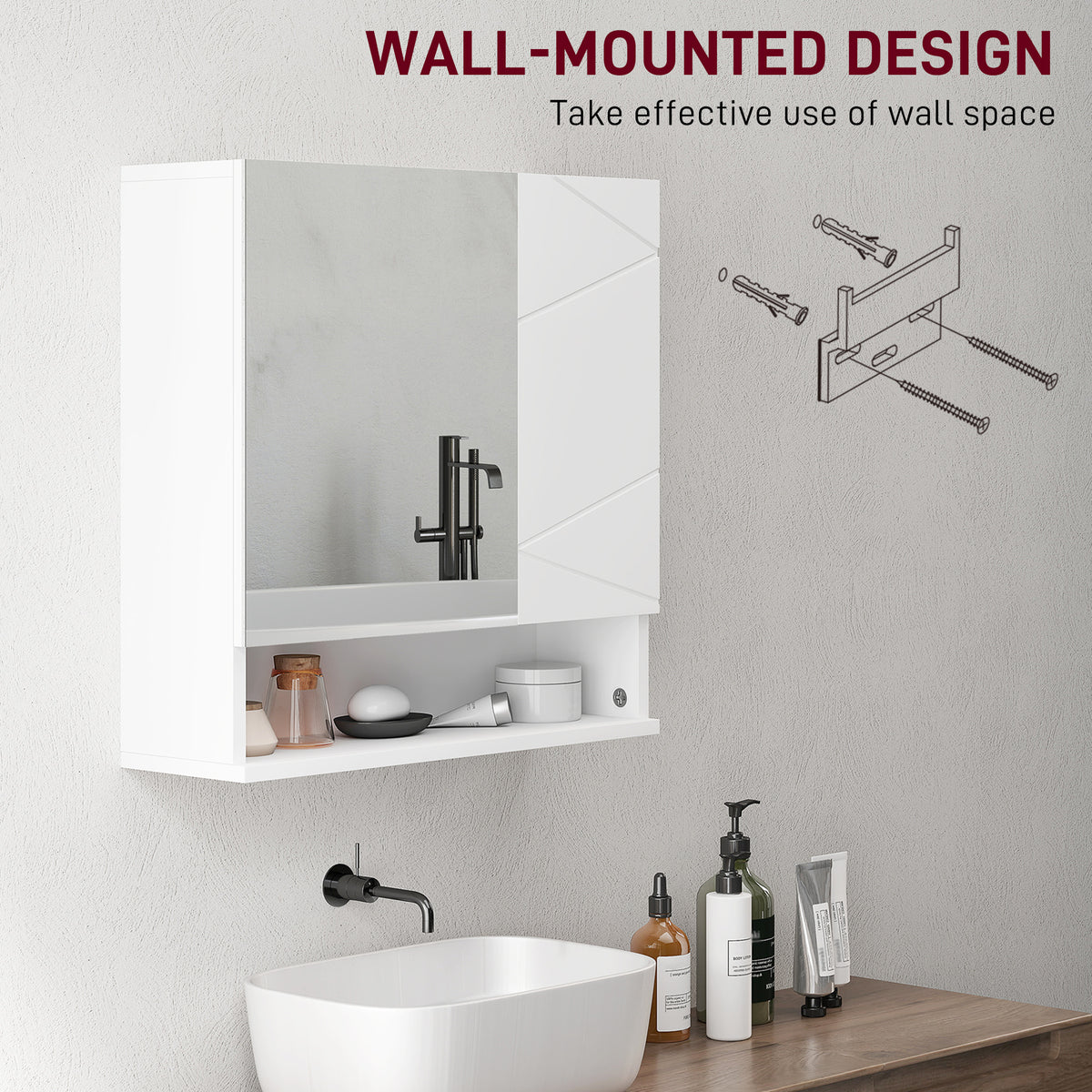kleankin Wall Mounted Bathroom Storage Cupboard - White