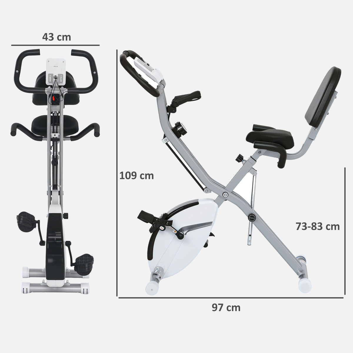 SPORTNOW exercise bike shown from front and side with dimensions