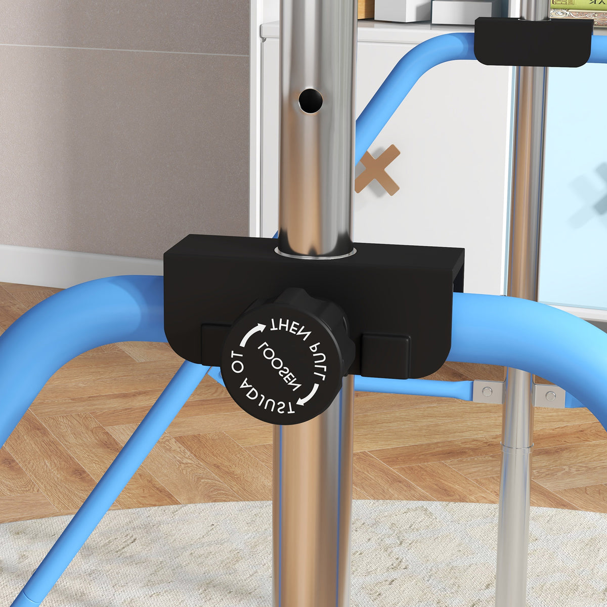 HOMCOM Adjustable Height, Foldable Kids Gymnastics Bar w/ Non-slip Rubber Floor Rings, for 3+ Years, Blue