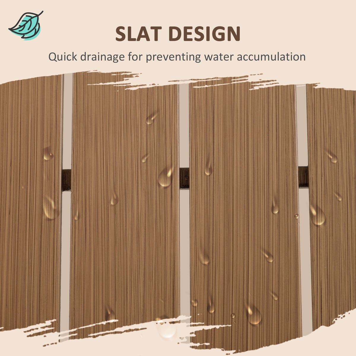 Outsunny garden furniture set with close-up of slatted tabletop and water droplets