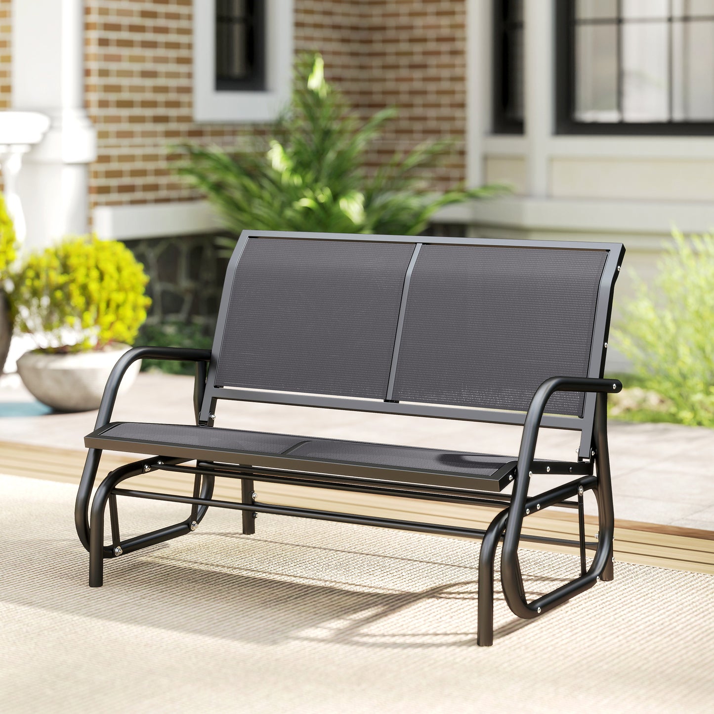 Outsunny 2-Person Outdoor Glider Bench Patio Double Swing Gliding Chair Loveseat w/Power Coated Steel Frame for Garden Patio Porch, Grey