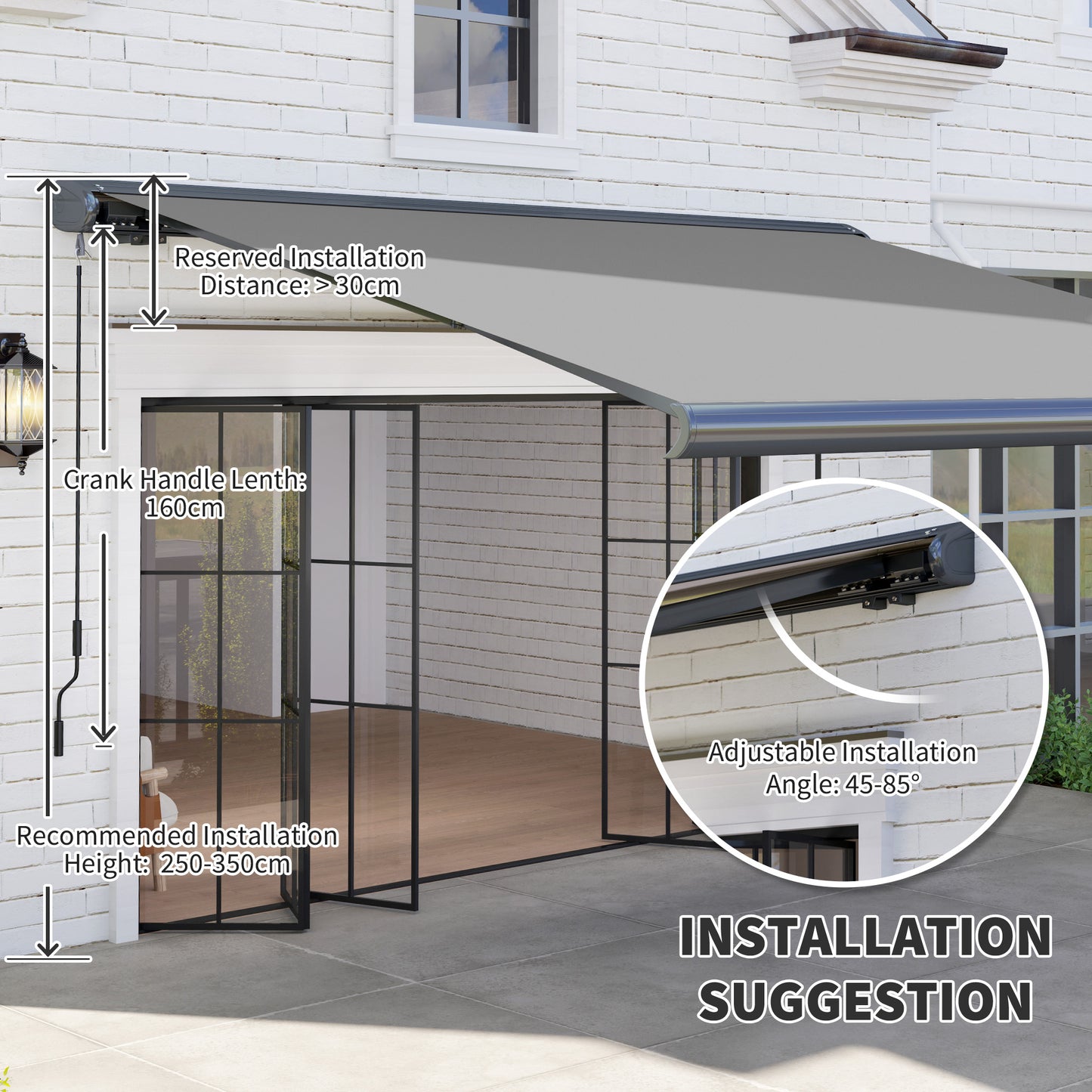 Outsunny 3.5 x 3 m Electric Awning, Aluminium Frame DIY Retractable Awning, UV50+ Sun Shade Canopy, Light Grey