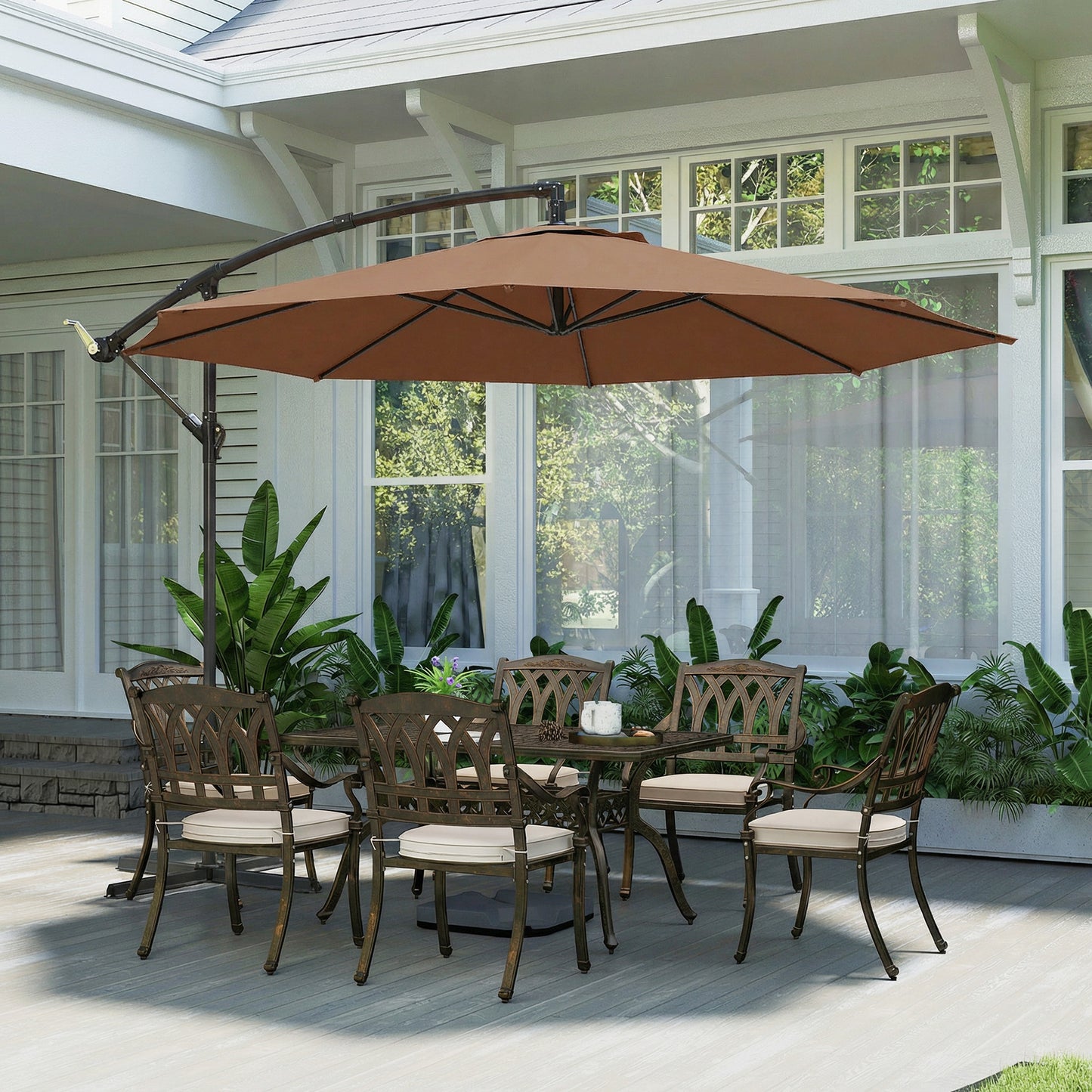 Outsunny 3 m Overhanging Cantilever Parasol, with Cross Base - Coffee