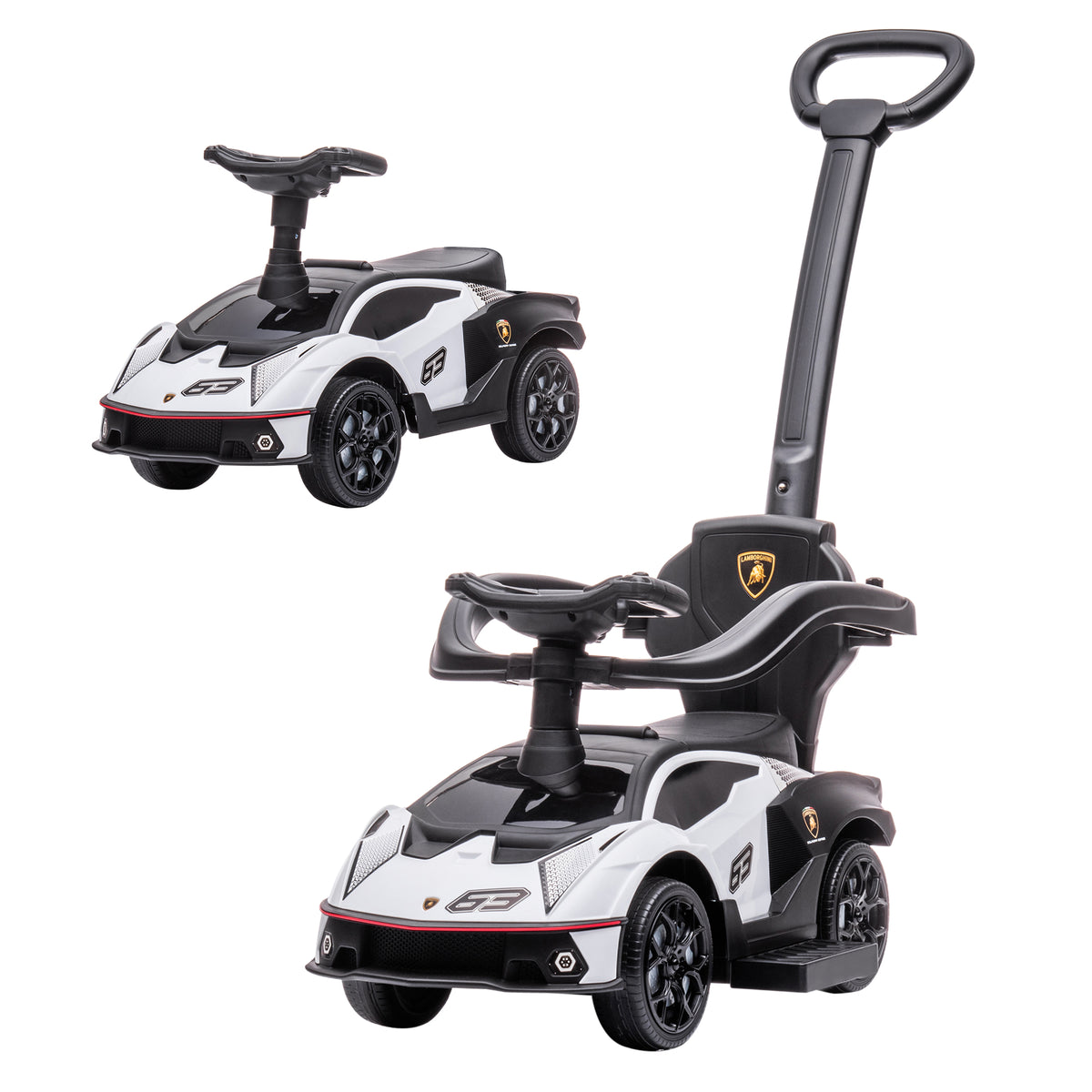 Photo of AIYAPLAY Licensed 2 in 1 Baby Ride on Push Car Toddler Push Along Car with Parent Handle Foot To Floor Slider with Horn Steering Wheel NO POWER for 1 - 3 Years, White in White colour on a white background