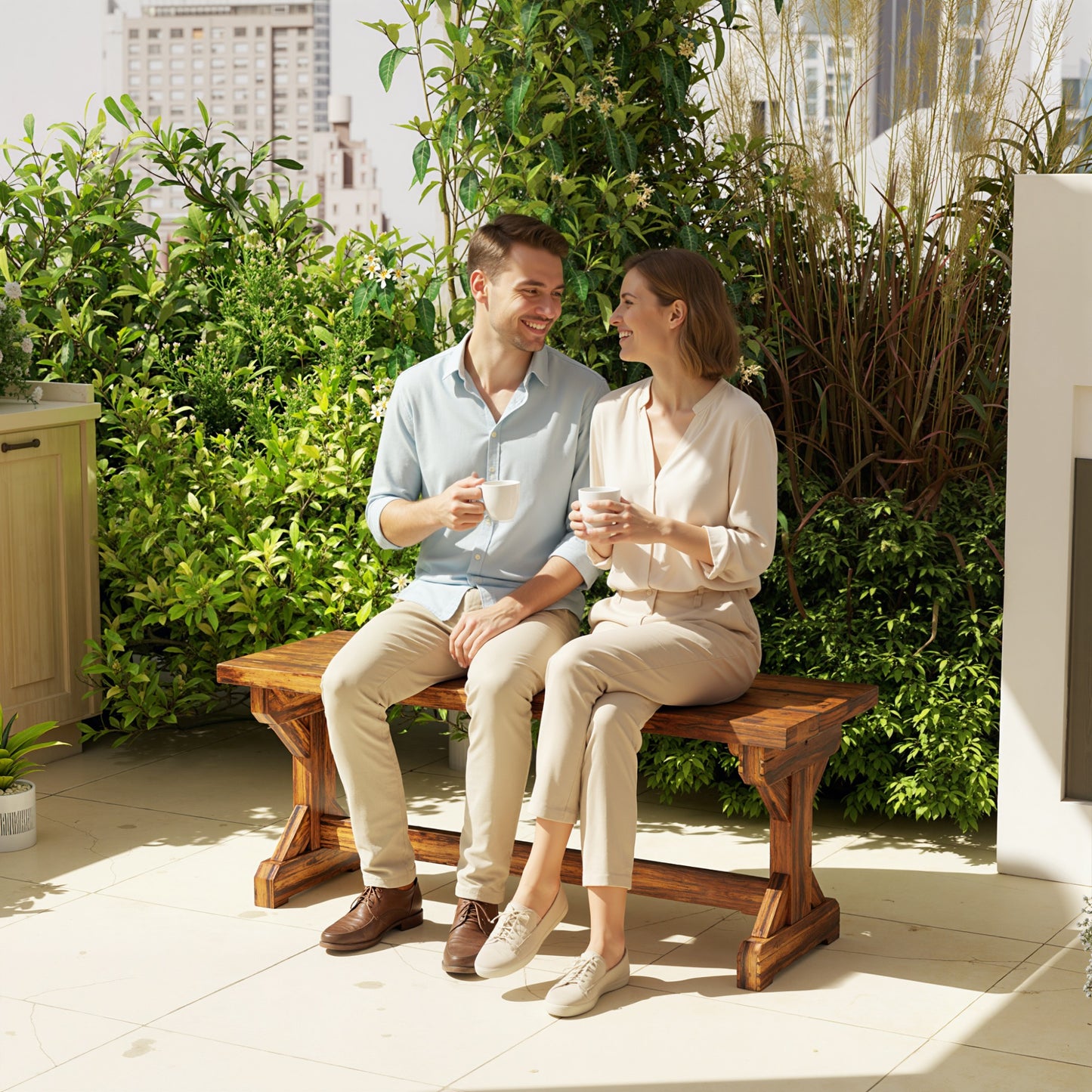 Outsunny Rustic Wooden Garden Bench, Backless Outdoor Bench Patio Loveseat with X-Shape Base for Porch, Park, Carbonised Finish