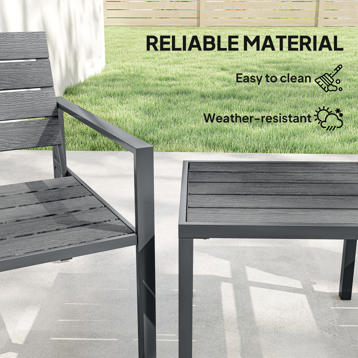 Outsunny 3 Pieces Garden Bistro Set for 2, Outdoor Bistro Table and Chairs with Metal Frame, Plastic Patio Furniture Set