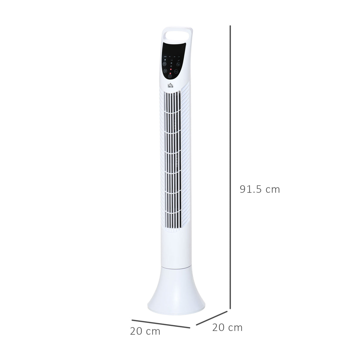 White HOMCOM tower fan, 91.5 cm tall with a 20 cm square base