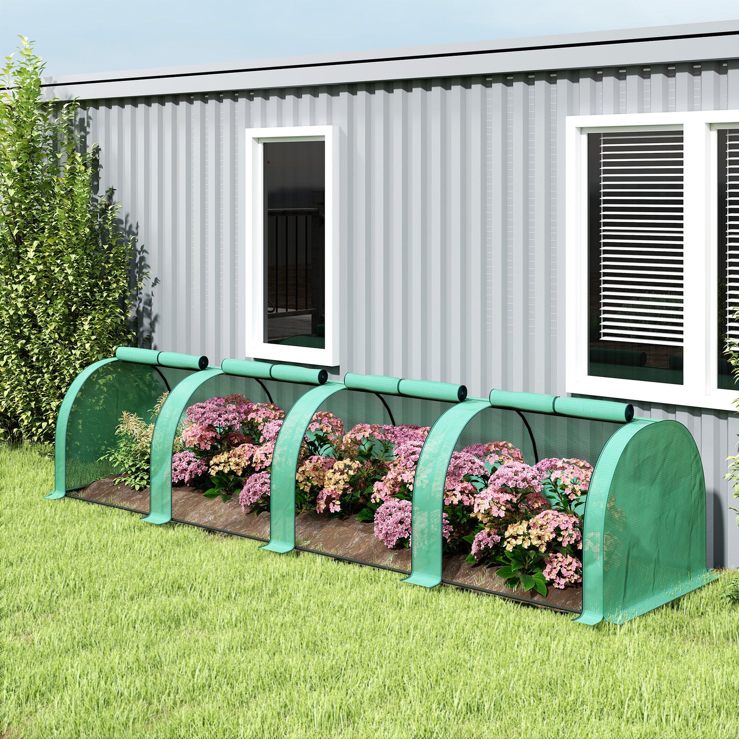 Outsunny 395 x 100 cm Low Tunnel Greenhouse - Green