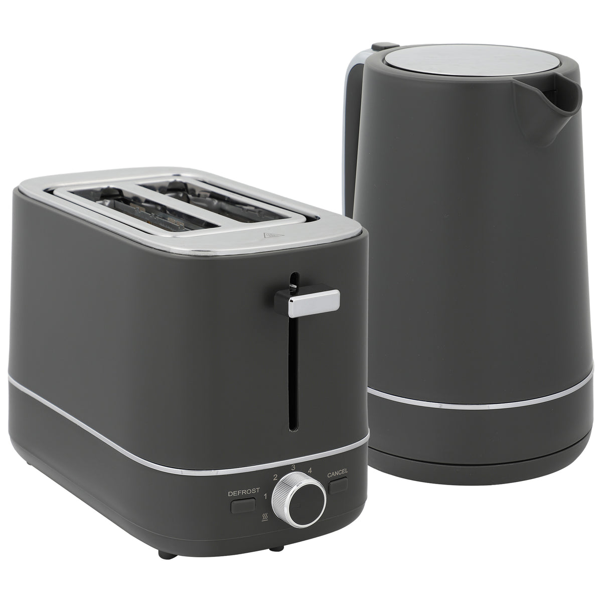Photo of HOMCOM Kettle and Toaster Set, 1.7L 3000W Fast Boil Kettle & 2 Slice Toaster Kitchen Set with 6 Level Browning Controls, Defrost, Reheat, Grey in Grey colour on a white background