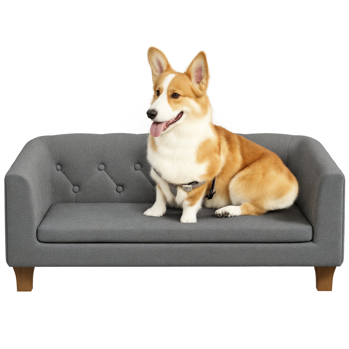 Photo of PawHut Dog Sofa Bed w/ Soft Cushion for Medium Dogs - Grey in Grey colour on a white background