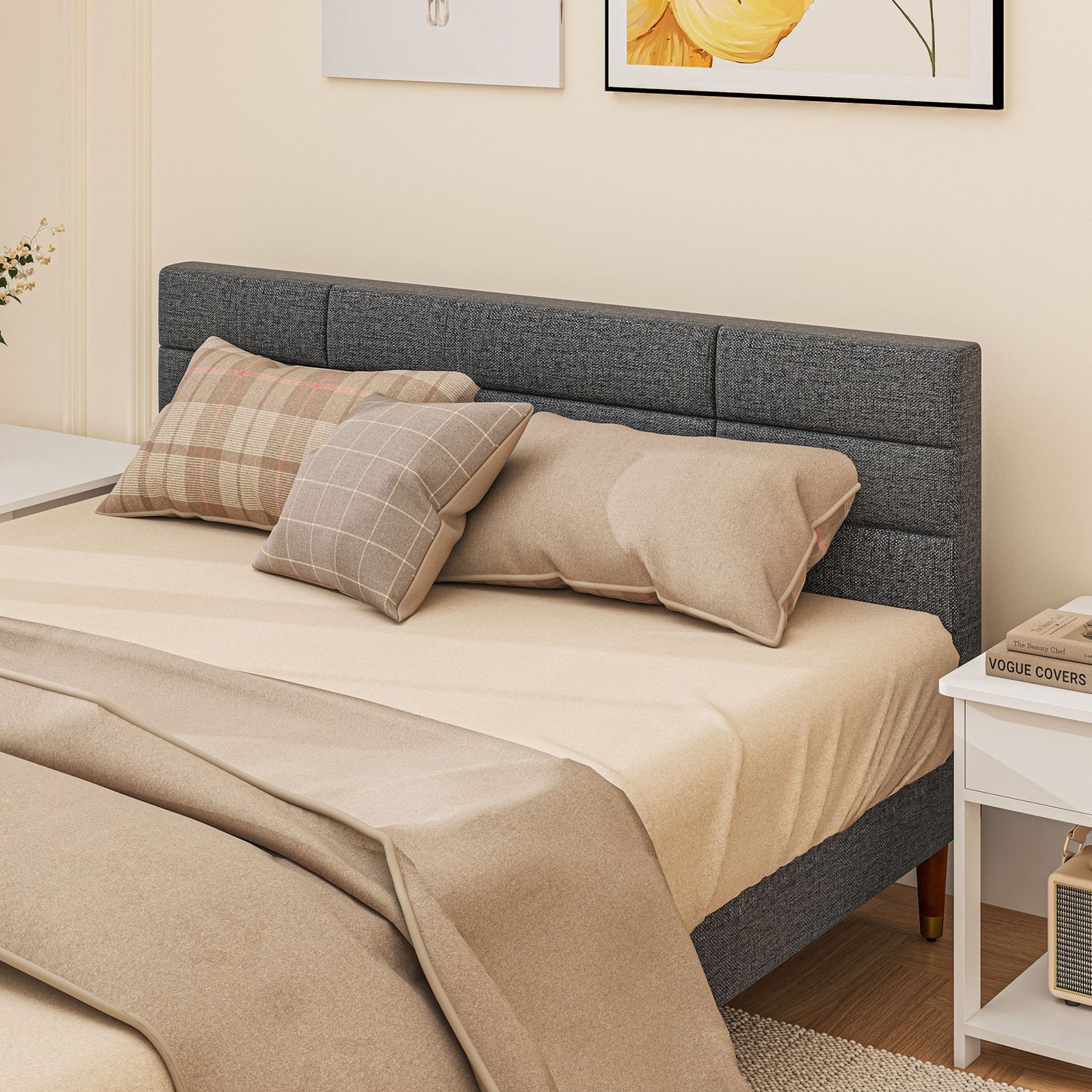 HOMCOM Upholstered King Bed Frame 154W x 206D x 87Hcm with Slats - Grey
