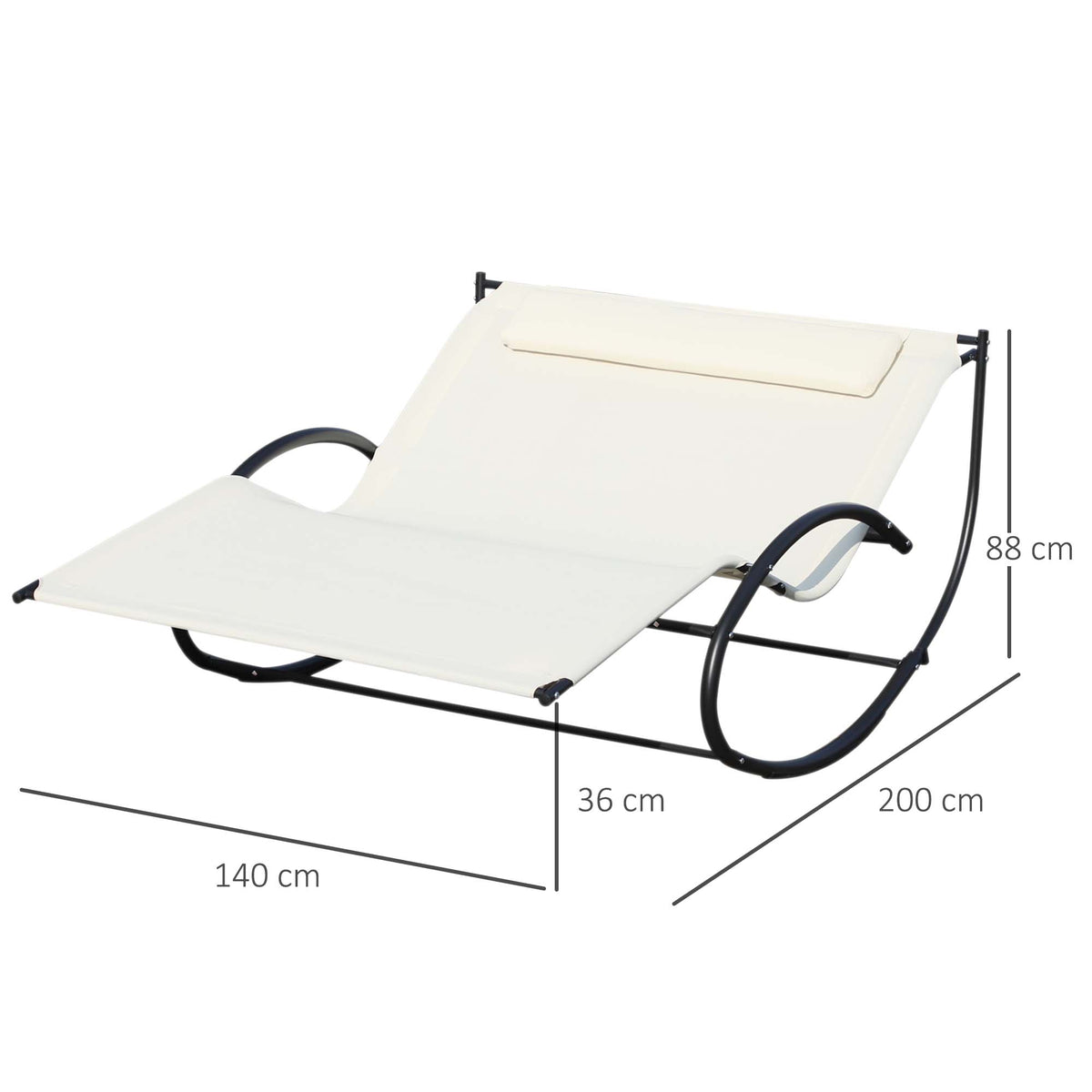 Outsunny double rocking sun lounger with dimensions of 200 by 140 cm and 88 cm high